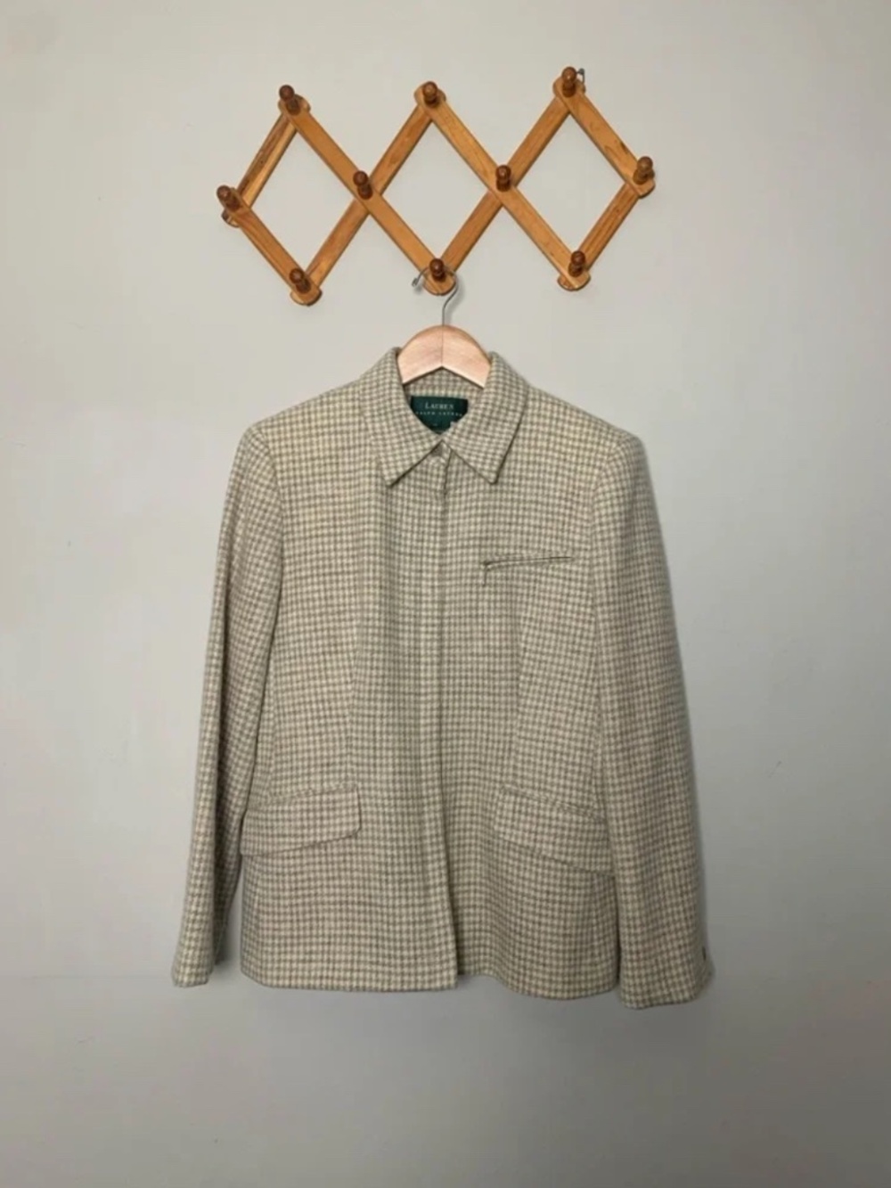 Women's Vintage Ralph Lauren Wool Grey/Cream Houndstooth Jacket